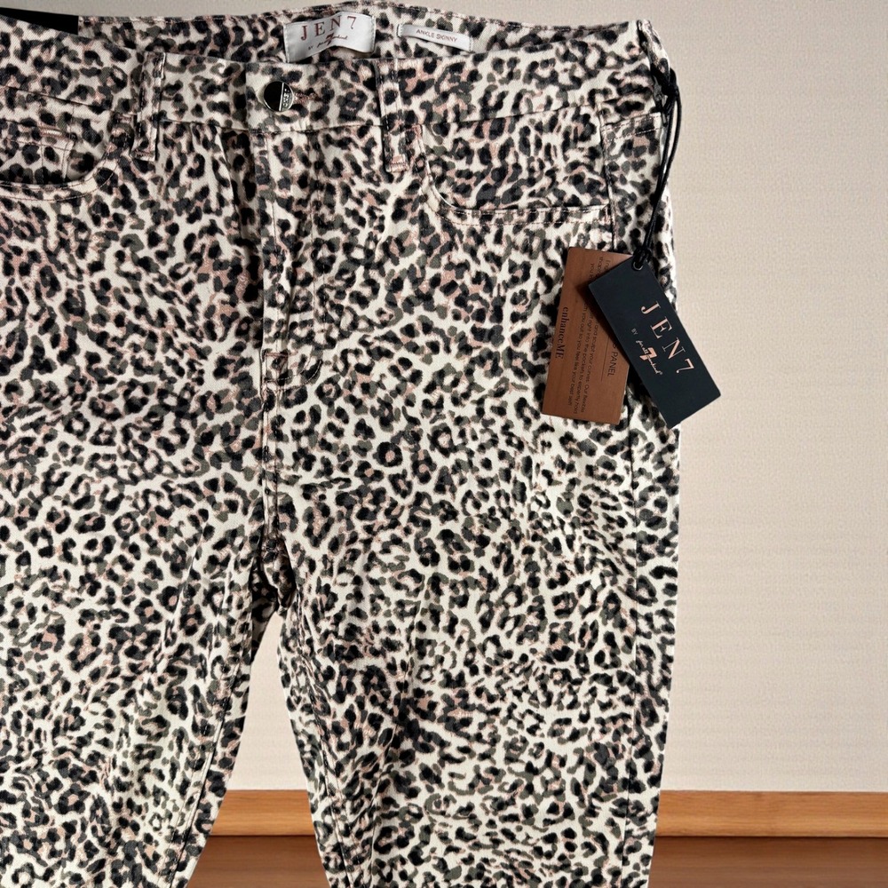 New Jen7 Jeans Women 12 Ankle Skinny‎ Leopard Print Sculpt Panel Stretch Animal
